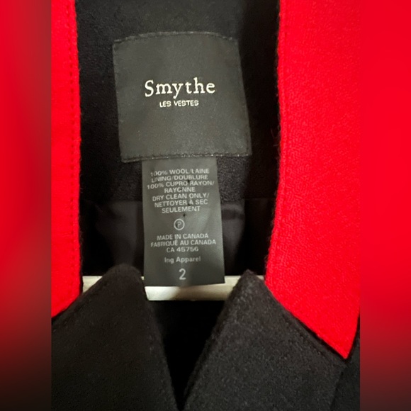 Orig $798 EUC Smythe One Button Poppy Red Lapel Black Blazer Size 2 - Picture 4 of 11
